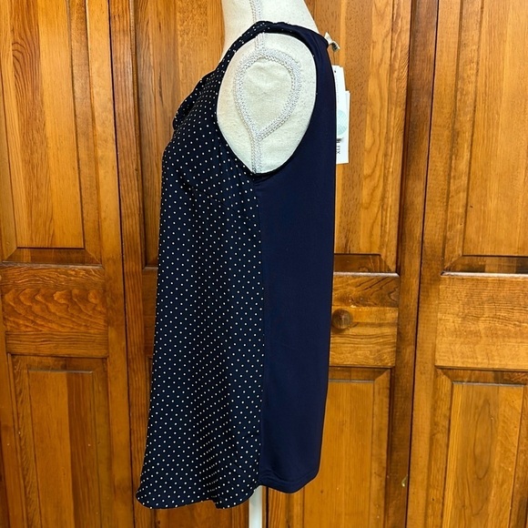 Skies are Blue Maternity Mixed Media Scalloped Neck Navy PolkaDot Top NWT XS - Picture 2 of 8